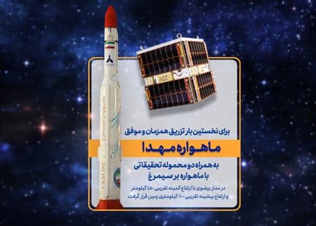 پرتاب همزمان موفق یک‌ماهواره به همراه دو محموله تحقیقاتی ایرانی، با ماهواره‌بر سیمرغ/ مهدا به همراه دومحموله تحقیقاتی در مدار ۴۵۰ کیلومتری قرار گرفتند